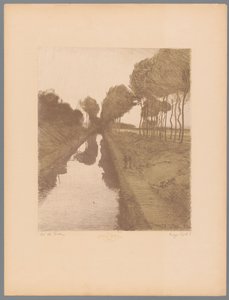 Twee wandelaars langs een kanaal door Charles Marie Dulac