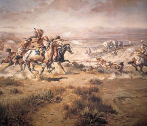 Aanval op de wagenkolonne door Charles Marion Russell
