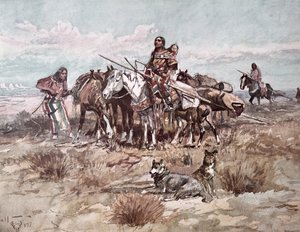 Inheemse Amerikanen van de Plains die kamp verplaatsen