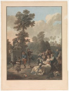 Vier genrevoorstellingen van dorpsleven door Charles Melchior Descourtis