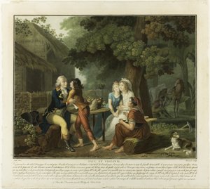 De aankomst van Monsieur de la Bourdonnais, plaat 3 uit Paul et Virginie door Charles Melchior Descourtis