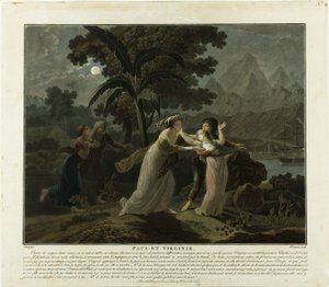Het vertrek, plaat 4 uit Paul en Virginie door Charles Melchior Descourtis