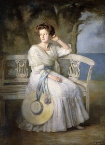 Portret van een Dame in een Blauwe Jurk