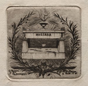 Etsen van Parijs: Graf van Molière op Père Lachaise Begraafplaats, 1854