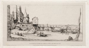 Voetbrug Tijdelijk Vervangend de Wisselbrug, Parijs, na de brand van 1621