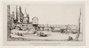 Voetgangersbrug Tijdelijk Vervangend de Wisselbrug, Parijs, na de brand van 1621