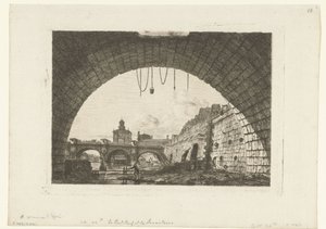 Gezicht op Pont-Neuf van onder boog Pont-au-Change in Parijs door Charles Meryon