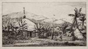 Nieuw-Caledonië: Grote Inheemse Hut aan de Weg van Balade naar Puebo, 1845 door Charles Meryon