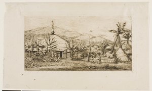 Nieuw-Caledonië: Grote Inheemse Hut aan de Weg van Balade naar Puépo, 1845 door Charles Meryon