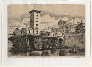 Notre Dame Pompstation, Parijs, 1852 door Charles Meryon
