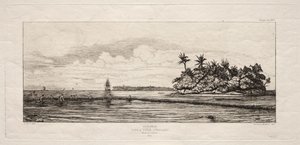 Oceanië: Vissen nabij Eilanden met Palmen in de Uea of Wallis Groep, 1845 door Charles Meryon
