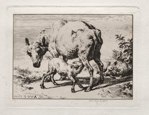 Het schaap met twee lammeren door Charles Meryon