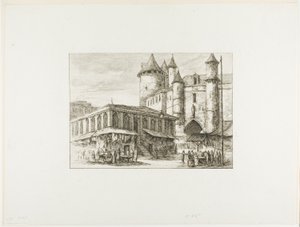 Het Grand Châtelet, Parijs, ca. 1780, naar een eerdere tekening door Charles Meryon