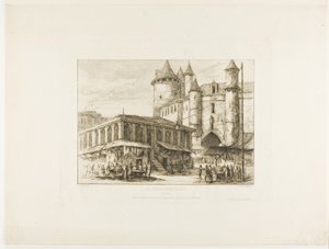 Het Grand Châtelet, Parijs, ca. 1780, naar een eerdere tekening door Charles Meryon
