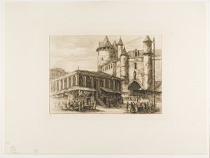 Het Grand Châtelet, Parijs, ca. 1780, naar een eerdere tekening door Charles Meryon