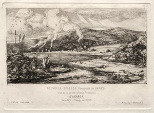 De kleine Franse kolonie in Akaroa, 1845, 1865 door Charles Meryon
