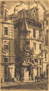 Tourelle de la Rue de la Tixéranderie, Parijs (Huis met een Torentje, Weversstraat, Parijs) door Charles Meryon