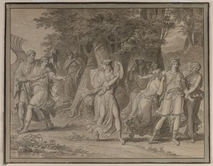 Telemachus, Aangespoord door Mentor, Verlaat het Eiland van Calypso door Charles Meynier