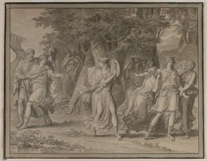 Telemachus, aangespoord door Mentor, verlaat het eiland Calypso, 1800 door Charles Meynier