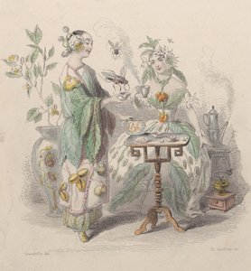 Thee & Koffie, uit Les Fleurs Animées, 1847 door Charles Michel Geoffroy