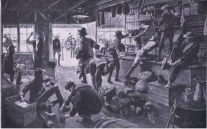 Boeren plunderen een winkel in het Grange River-gebied, illustratie uit Na Pretoria: De Guerrillaoorlog, 1902 door Charles Mills Sheldon