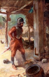 De kapitein van Columbus in het Caribische dorp