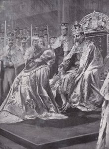 Hulde van de Aartsbisschop van Canterbury bij de kroning van Koning Edward VII, Westminster Abbey, Londen, 1902 door Charles Mills after Sheldon