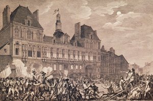 Robespierre, Saint-Just, Couthon en Hanriot zoeken toevlucht in het Hôtel de Ville in Parijs, 9 Thermidor Jaar II (27 juli 1794) door Charles Monnet
