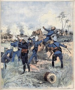 Commandant Faurax stierf in de slag bij Dogba op 19 september 1892 in Dahomey (nu Benin) na de aquarel van Morel uit 1892 door Charles Morel