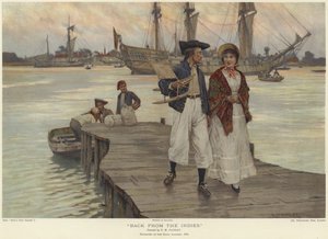Terug uit Indië (kleurenlitho)