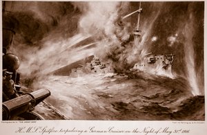H.M.S Spitfire torpedeert een Duitse kruiser in de nacht van 31 mei
