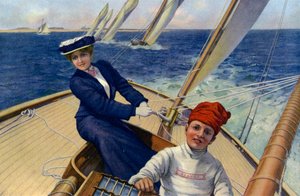 Het winnende jacht (kleurenlitho)