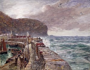 Clovelly Pier door Charles Napier Hemy
