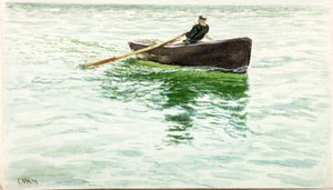 Man die een Roeiboot Roet door Charles Napier Hemy