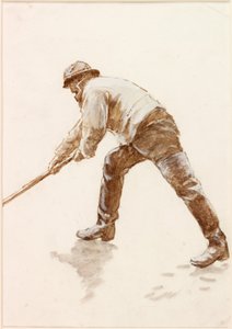 Studie van een visser aan het werk door Charles Napier Hemy
