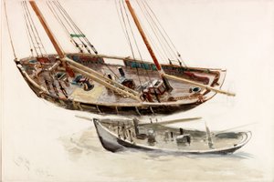 Twee studies van een trawler door Charles Napier Hemy