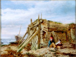 Onder de golfbreker, ca. 1863 door Charles Napier Hemy