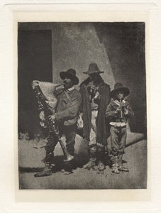Planche III – Groep van Drie Pifferari Staand, in de Hof van 21 Quai Bourbon door Charles Nègre, André Jammes