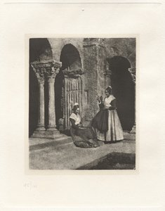 Twee Arlesiennes in het klooster van Saint-Trophime van Arles (plaat II) door Charles Nègre, André Jammes
