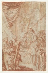 Interieur van een notaris- of loterijkantoor door Charles Nicolas Cochin (II)