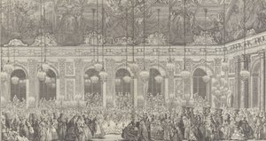 Decoratie voor een gemaskerd bal in Versailles, ter gelegenheid van ..., ca. 1860 herdruk van 1764 plaat