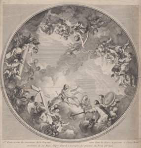 Saint Louis presenteert zijn zwaard aan Christus door Charles Nicolas Cochin