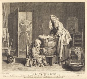 De Wasvrouw door Charles Nicolas Cochin I after Jean Siméon Chardin