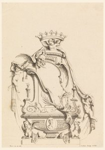 Ontwerp voor cartouche uit "Cartouches Nouvellement Inventez" door Charles Nicolas Cochin the younger