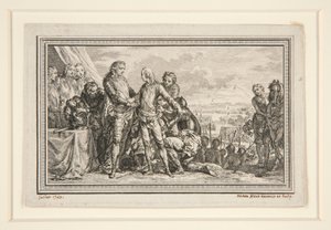 Le Roi arme le Dauphin a Fontenoy (De Koning Bewapent de Dauphin bij Fontenoy) door Charles Nicolas Cochin the younger