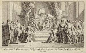 Ontmoeting in Toulouse tussen koning Filips III van Frankrijk en koning Peter III van Aragon