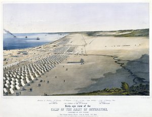 Vogelvlucht van het Kamp van het Bezettingsleger, onder bevel van Genl. Taylor. Bij Corpus Christi, Texas, [vanuit het Noorden] Okt. 1845. door Charles Parsons