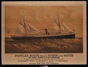 Populaire route tussen het noorden en het zuiden via New York en Savannah, Ocean Steamship Company of Savannah... City of Augusta... door Charles Parsons