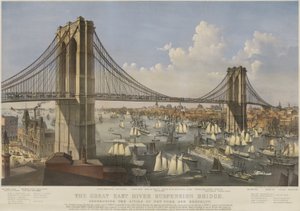 De Grote East River Hangbrug, uitgegeven 1874 door Currier & Ives door Charles Parsons
