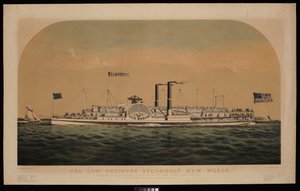 De laagdrukstoomboot New World. Varend op de Hudson River, tussen New York en Albany
